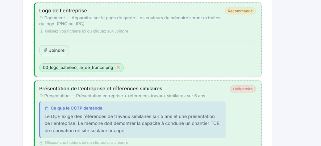 Documents techniques requis détectés par lot